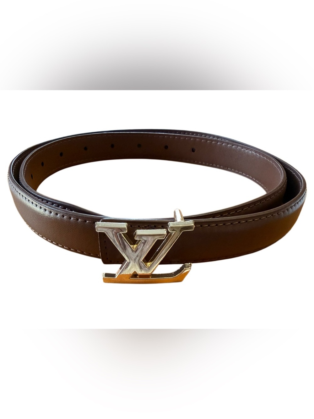Women's Fashion Brown Belt in Gold-tone